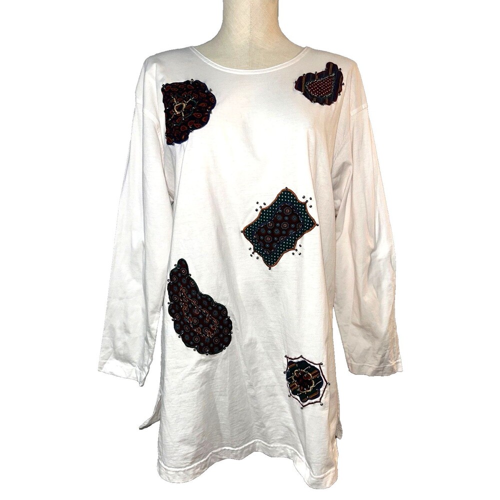 Carole Little Women's Vintage Patch Embellished Applique Women's Tunic size L